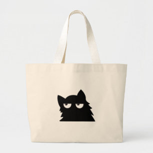 Bolsa Tote Grande Gato Preto Divertido Julgando Design Mínimo de Gat