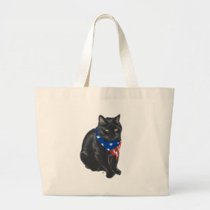 Bolsa Tote Grande Gato preto patriótico