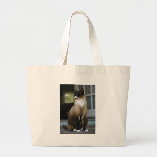 Bolsa Tote Grande Gato Siamês no Porch (Frente)