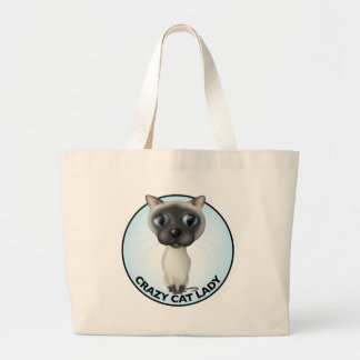 Bolsa Tote Grande Gato Siamese - senhora louca do gato