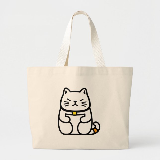 Bolsa Tote Grande Gato Sortudo Japonês ou Maneki-Neko (Frente)