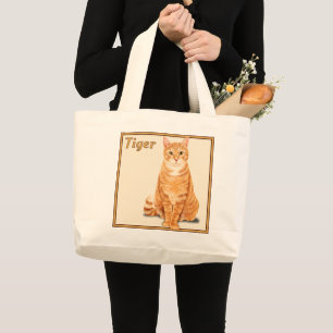 Bolsa Tote Grande Gato Tigre Tabby Laranja Gengibre Personalizado