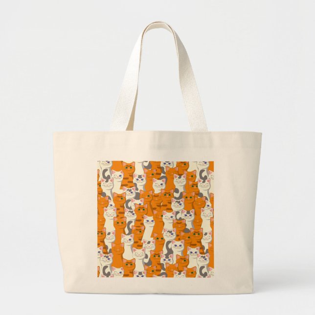 Bolsa Tote Grande Gatos brancos e gengibres padrão olhos verdes olho (Frente)