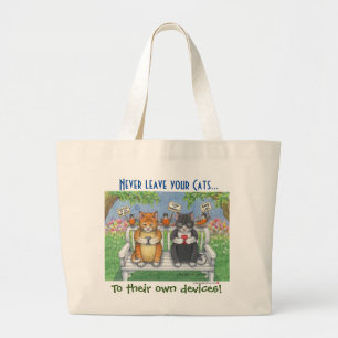 Bolsa Tote Grande Gatos (Bud & Tony) usando smartphones Tote Bag