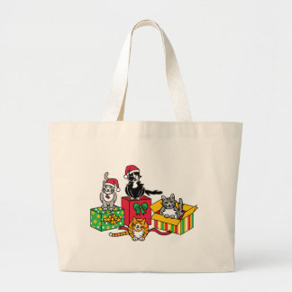 Bolsa Tote Grande Gatos de Natal