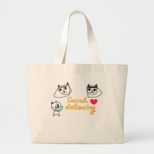 BOLSA TOTE GRANDE GATOS E CÃES DE DISTÂNCIA SOCIAL COM SACO DE MÁ