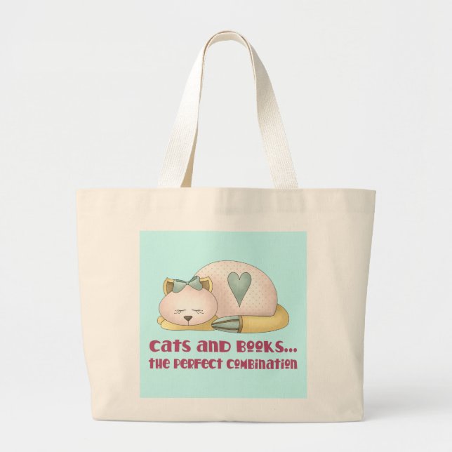 Bolsa Tote Grande Gatos e livros - sacola perfeita (Frente)