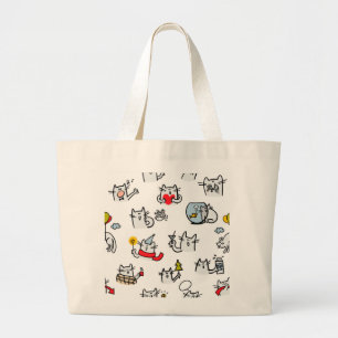 Bolsa Tote Grande Gatos engraçados, leite e magia.