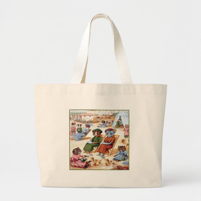 Bolsa Tote Grande Gatos na praia por Louis Wain (Frente)