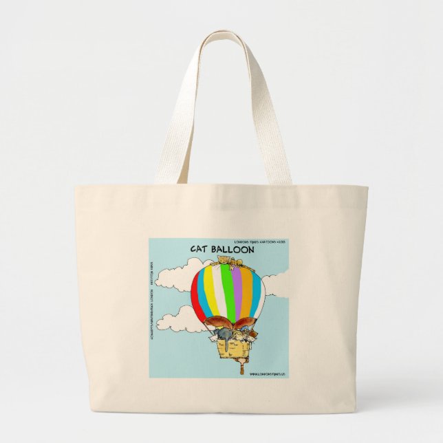 Bolsa Tote Grande Gatos Voadores Desenho Animado Divertido (Frente)