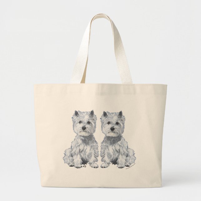 Bolsa Tote Grande Gêmeos do Terrier Branco de West Highland! (Frente)