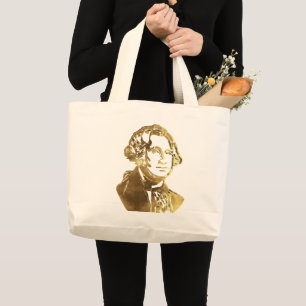 Bolsa Tote Grande George Washington Portrait Dourado Look Elegante