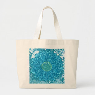 Bolsa Tote Grande Gerbera Daisy Block Impressão - azul-marinho