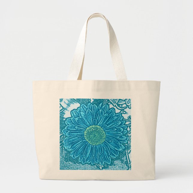 Bolsa Tote Grande Gerbera Daisy Block Impressão - azul-marinho (Frente)