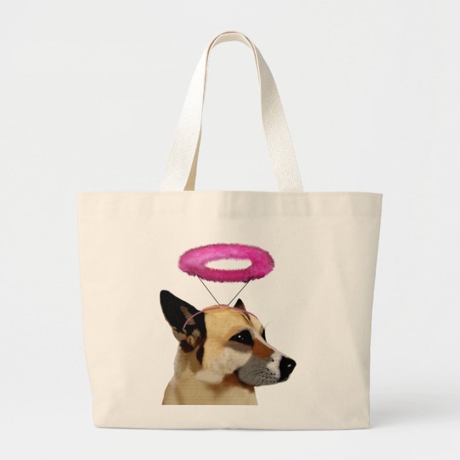 Bolsa Tote Grande German shepherd com Halo Rosa (Frente)