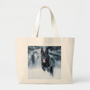Bolsa Tote Grande German shepherd preto no Cobrir da escova de neve