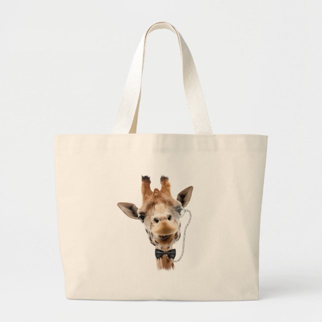 Bolsa Tote Grande Girafa engraçada com Bowtie e Monocle (Frente)