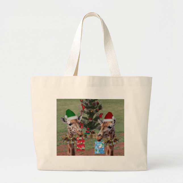 Bolsa Tote Grande Girafas do Natal (Frente)
