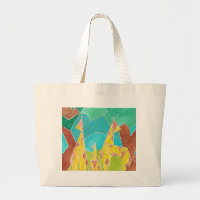 Bolsa Tote Grande Giraffe Family Original Abstract Art (Frente)