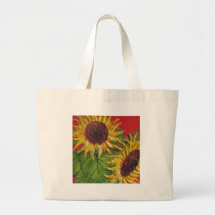 Bolsa Tote Grande Girassóis amarelos no vermelho