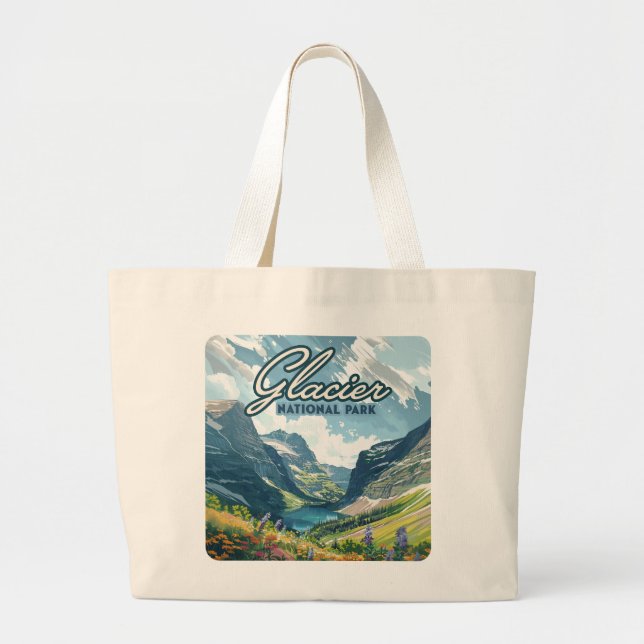 Bolsa Tote Grande Glacier National Park Montana Lake Retro (Frente)