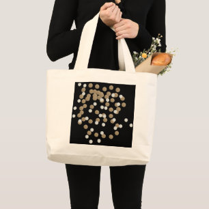 Bolsa Tote Grande glam black and white dots champagne gold confetti