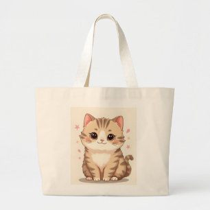 Bolsa Tote Grande Gleeful Cat: Bela Arte Kawaii Kitten para Qualquer
