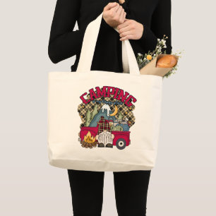 Bolsa Tote Grande Gnomo de lugar feliz de acampamento bonito