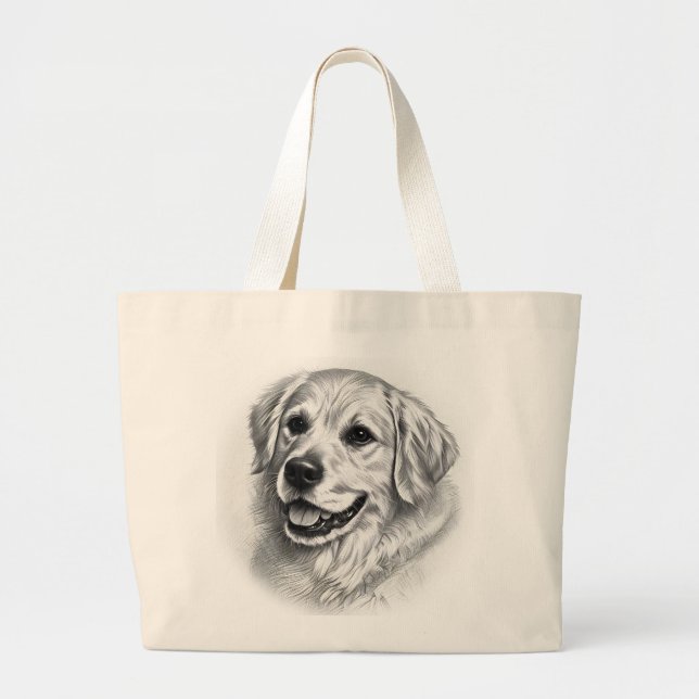 Bolsa Tote Grande Golden Retriever Artistic Sketch Portrait Tote Bag (Frente)