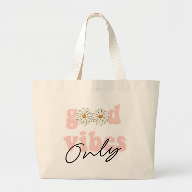 Bolsa Tote Grande Good Vibes Only 70's Hippie Slogan (Frente)