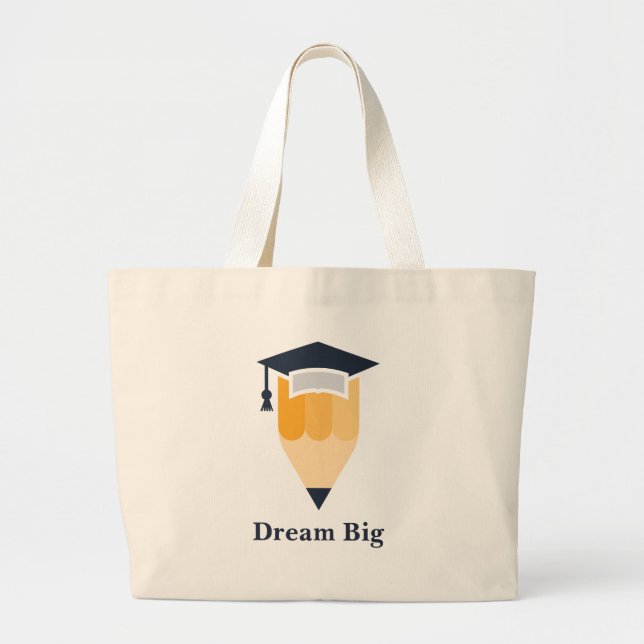 Bolsa Tote Grande Gorro de Formatura Inteligente e Lápis (Frente)