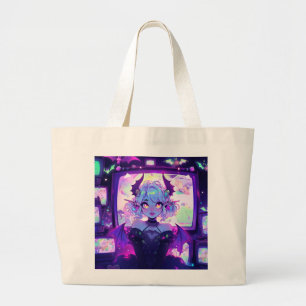 Bolsa Tote Grande Gótica Cyberpunk Demon Fantasy Anime Girl