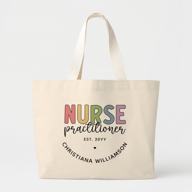 Bolsa Tote Grande Graduação de enfermeiro NP Nurse personalizado (Frente)