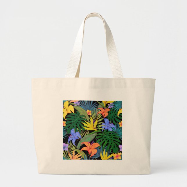 Bolsa Tote Grande Gráfico da Flor Tropical Hawaii Aloha (Frente)