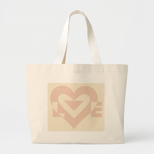 Bolsa Tote Grande Gráfico de Amor Bonito, Creme Beige (Frente)