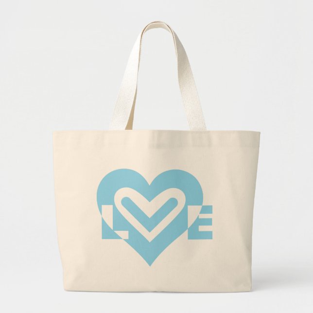 Bolsa Tote Grande Gráfico de amor bonito em azul (Frente)