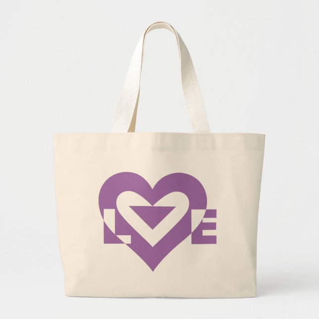 Bolsa Tote Grande Gráfico de Amor legal, Roxo (Frente)