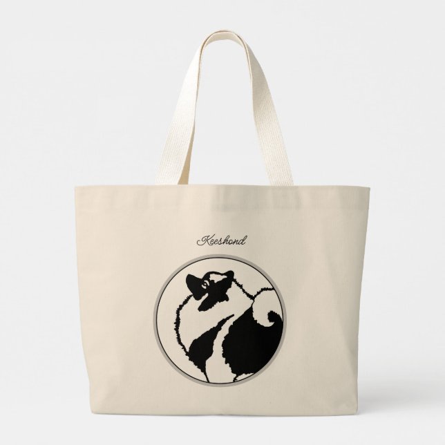 Bolsa Tote Grande Gráfico de Keeshond - Arte Original Pet Dog (Verso)