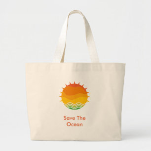 Bolsa Tote Grande Gráficos Vintage Retro do Sol e Ondas do Mar