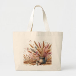 Bolsa Tote Grande Grama das Pampas Floral Boho Moderno para Outono