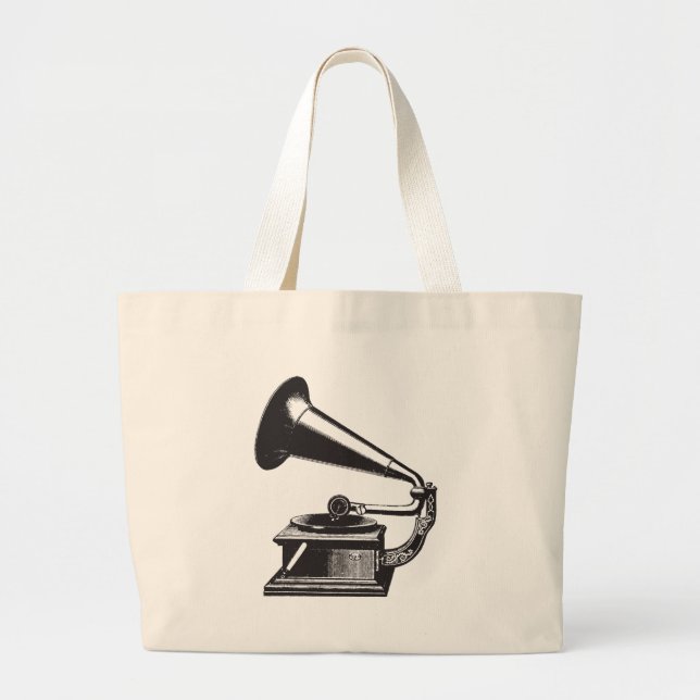 Bolsa Tote Grande Gramofone do vintage (Frente)