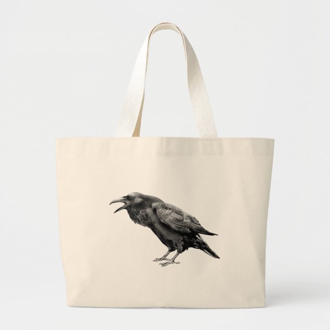 Bolsa Tote Grande Grande Black Raven ou Crow Halloween Gothic Spooky (Frente)