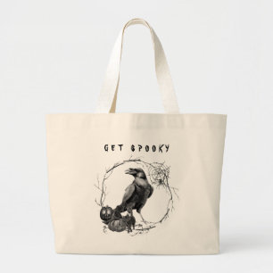 Bolsa Tote Grande Grande Black Raven ou Crow Halloween Gothic Spooky