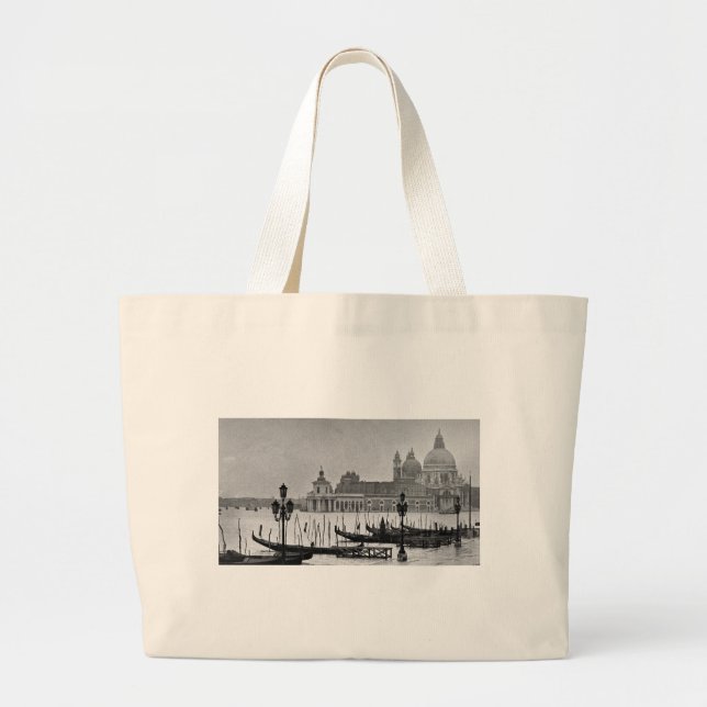 Bolsa Tote Grande Grande Canal Branco Negro Venice Itália Viagem (Frente)