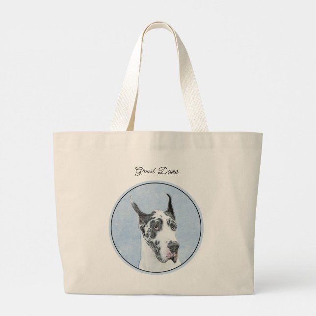 Bolsa Tote Grande Grande Danço Pintando Harlequin Original Pet Art (Verso)