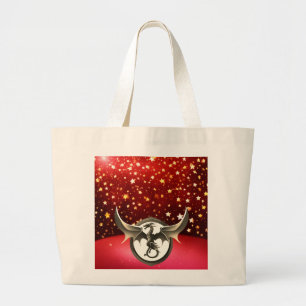 Bolsa Tote Grande Grandes estrelas coloridas num fundo vermelho bril