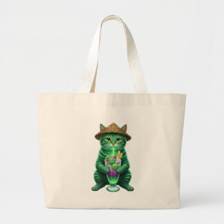 Bolsa Tote Grande Green cat drinking ice
