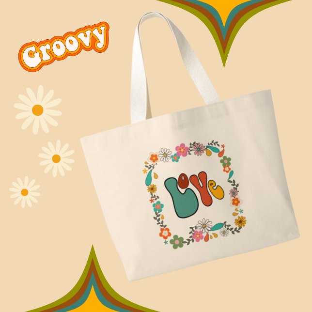 Bolsa Tote Grande Groovy LOVE floresce 70's inspirado (Criador carregado)