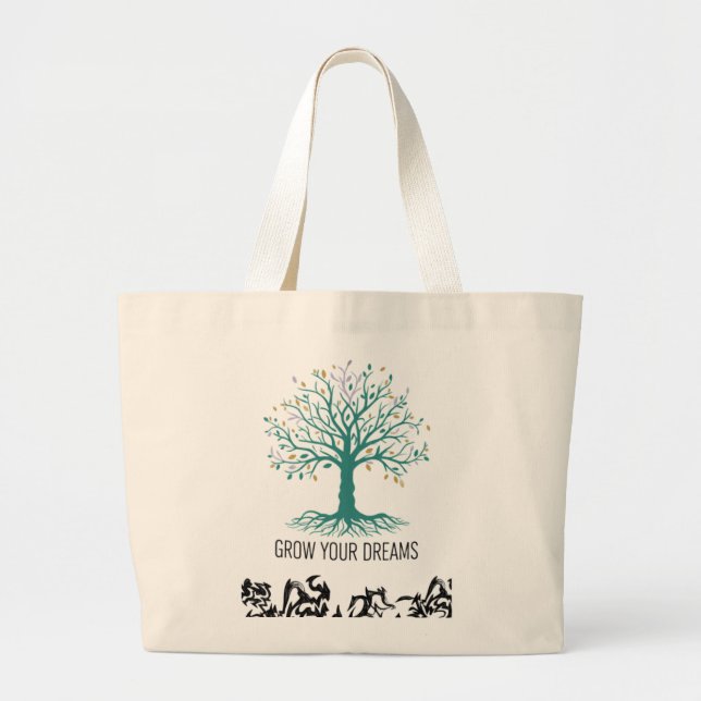 Bolsa Tote Grande Grow Your Dreams Inspirational Motivational Grocer (Frente)