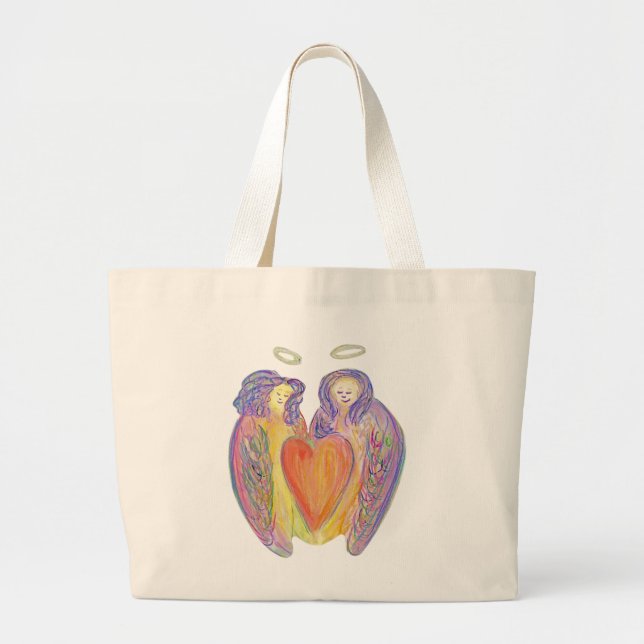 Bolsa Tote Grande Guardian Angel Wings Loving Heart Art Tote Bag (Frente)